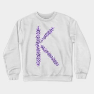 Lavender Letter K Hand Drawn in Watercolor and Ink Crewneck Sweatshirt